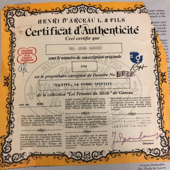 1890 Ganeau's Women of the Century Porcelian COA - Picture 7 of 8